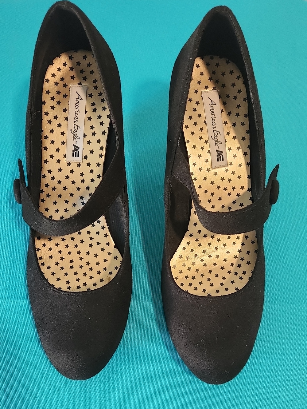 American Eagle Outfitters Black Mary Jane Heels with Star-Print Insole
